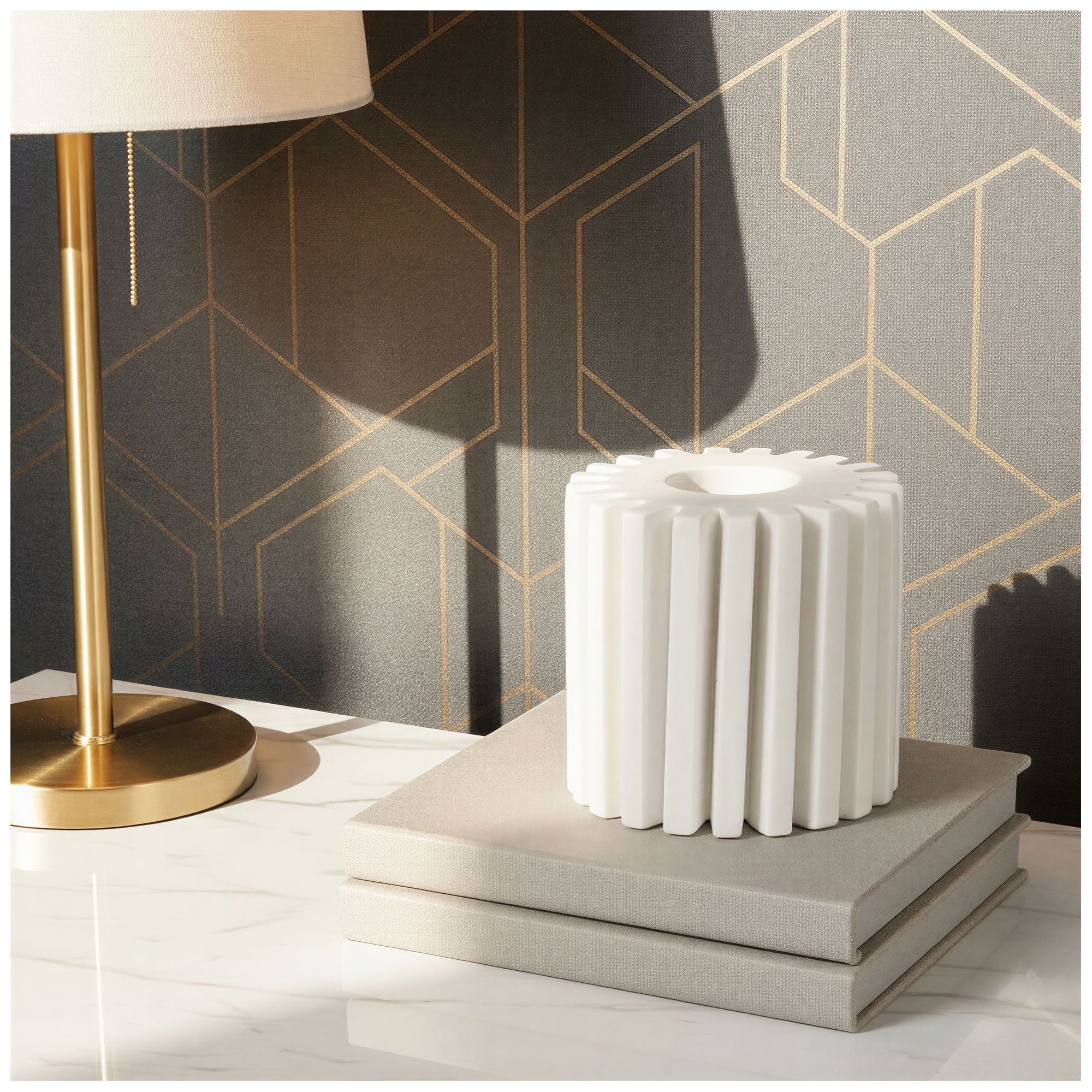 Image 2 White Marble Candleholder, 4.5-Inch Round more views