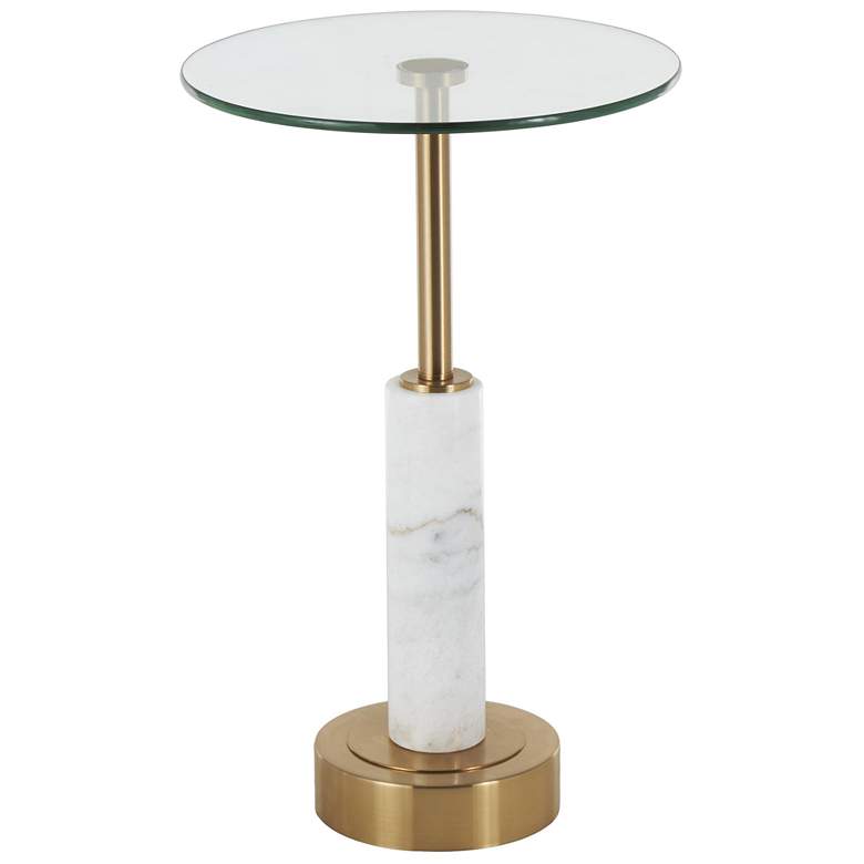 Image 1 White Marble Glam Accent Table, 14" x 14" x 22"