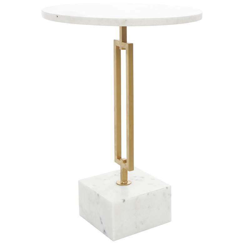 Image 1 White Marble Glam Accent Table, 16" x 16" x 23"