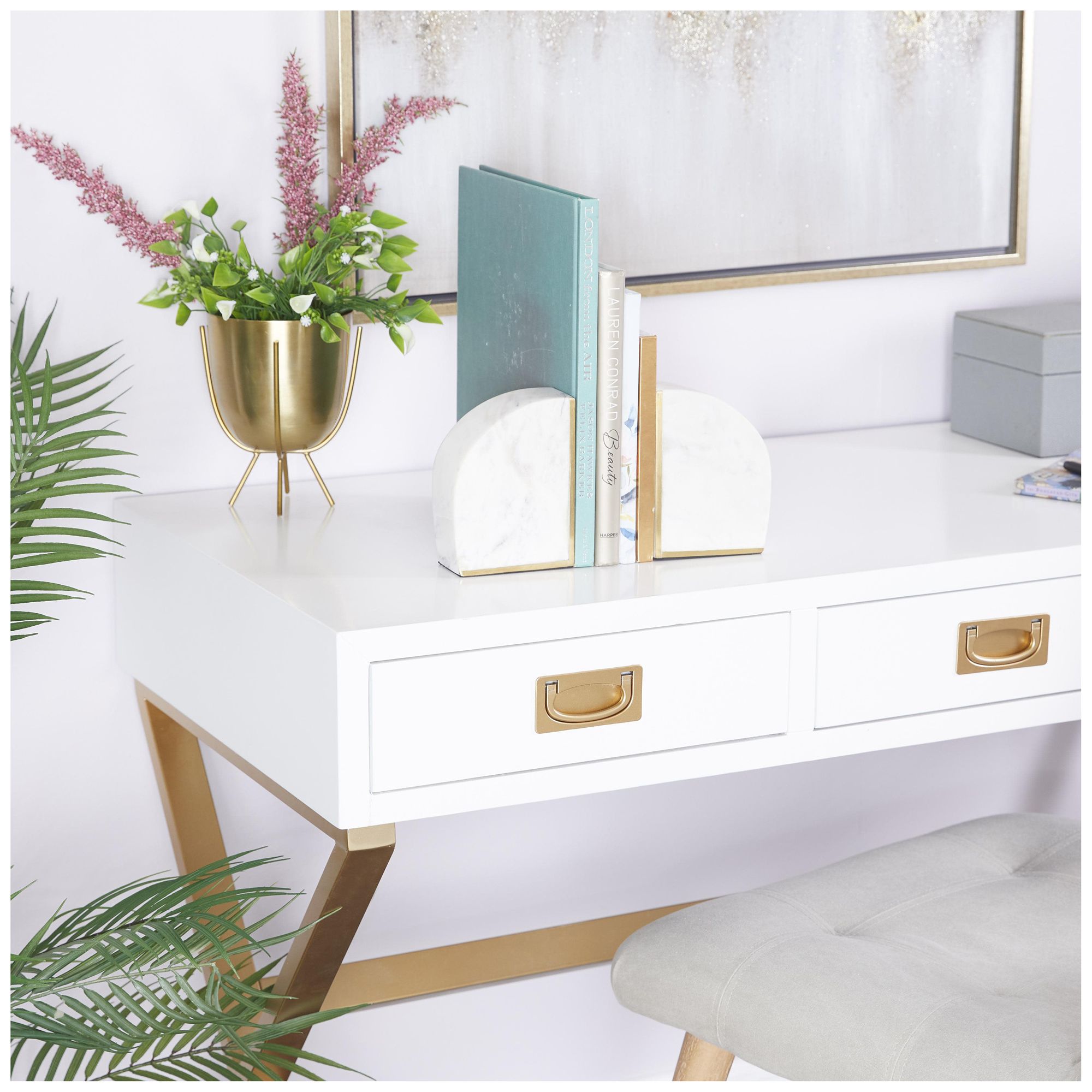 Image 4 White Marble Glam Bookends, S/2 4"W, 6"H more views