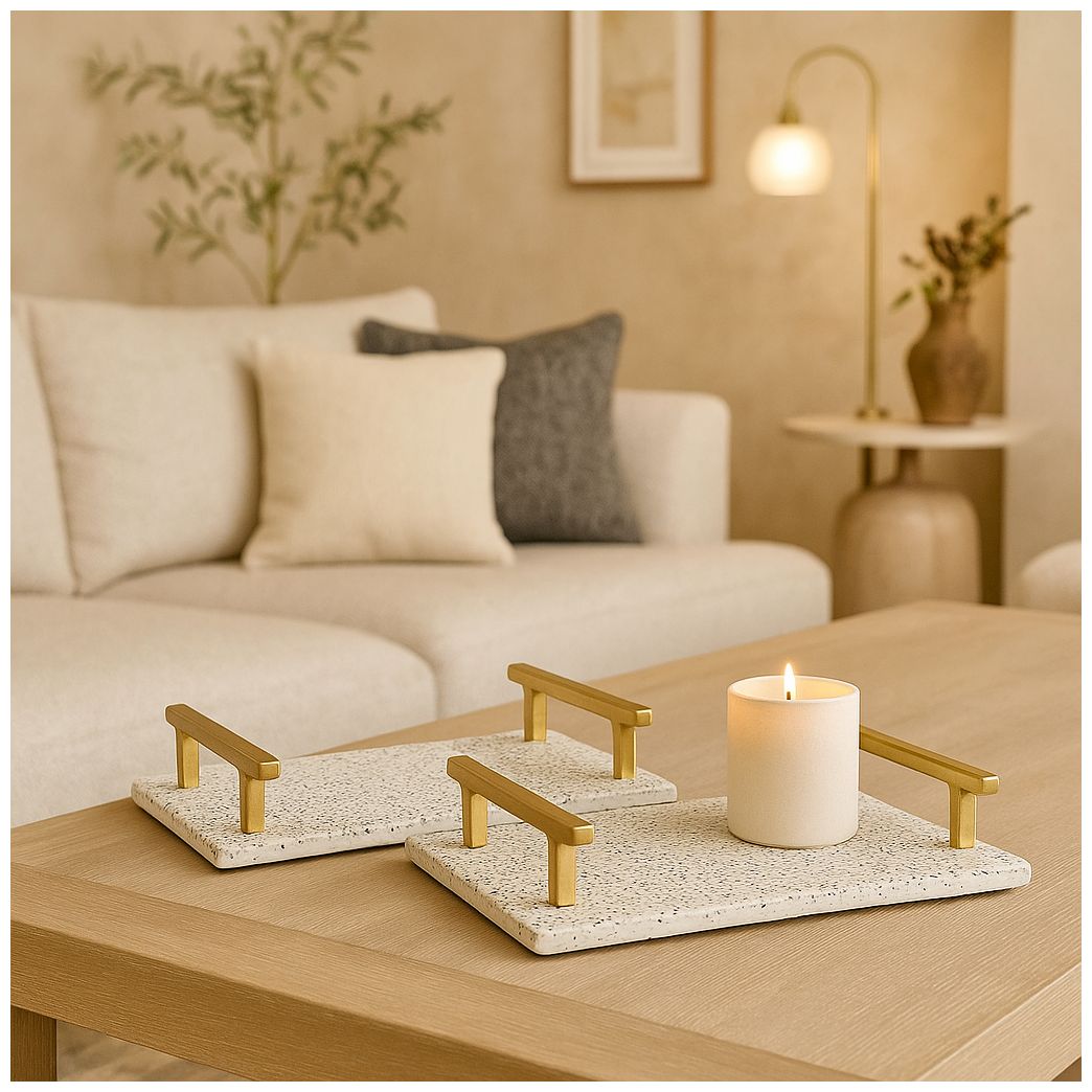 Image 4 White Marble Glam Tray, S/2 16", 13"W more views