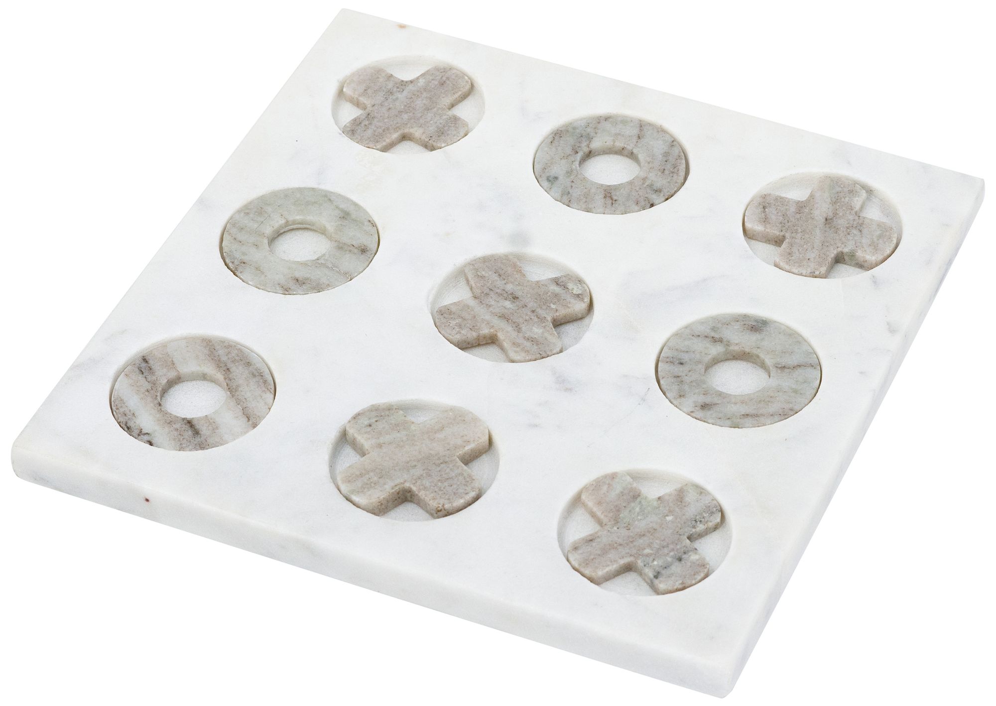 Image 2 White Marble Tic-Tac-Toe Set with Natural Gray Pieces - Gray, White