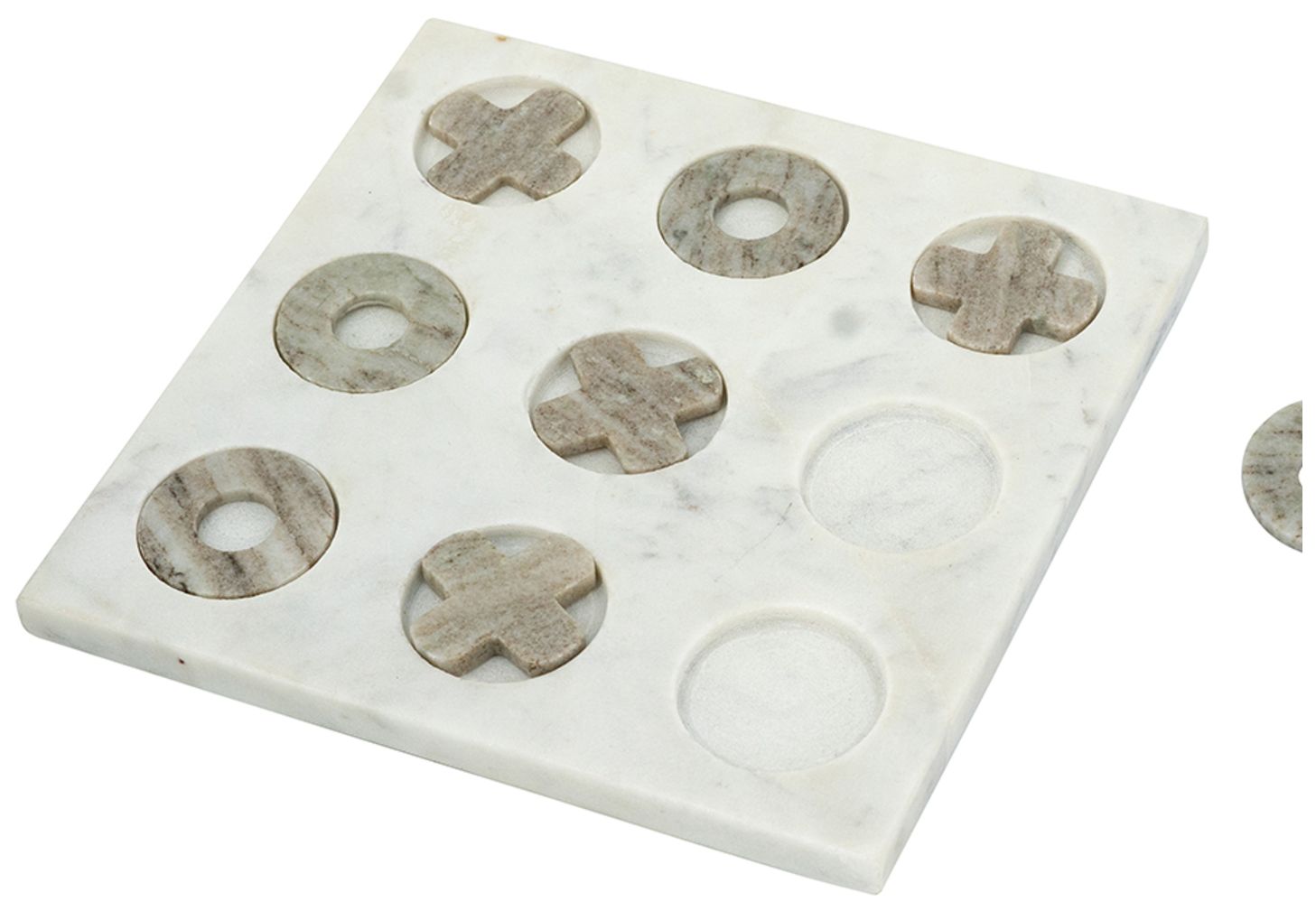 Image 4 White Marble Tic-Tac-Toe Set with Natural Gray Pieces more views