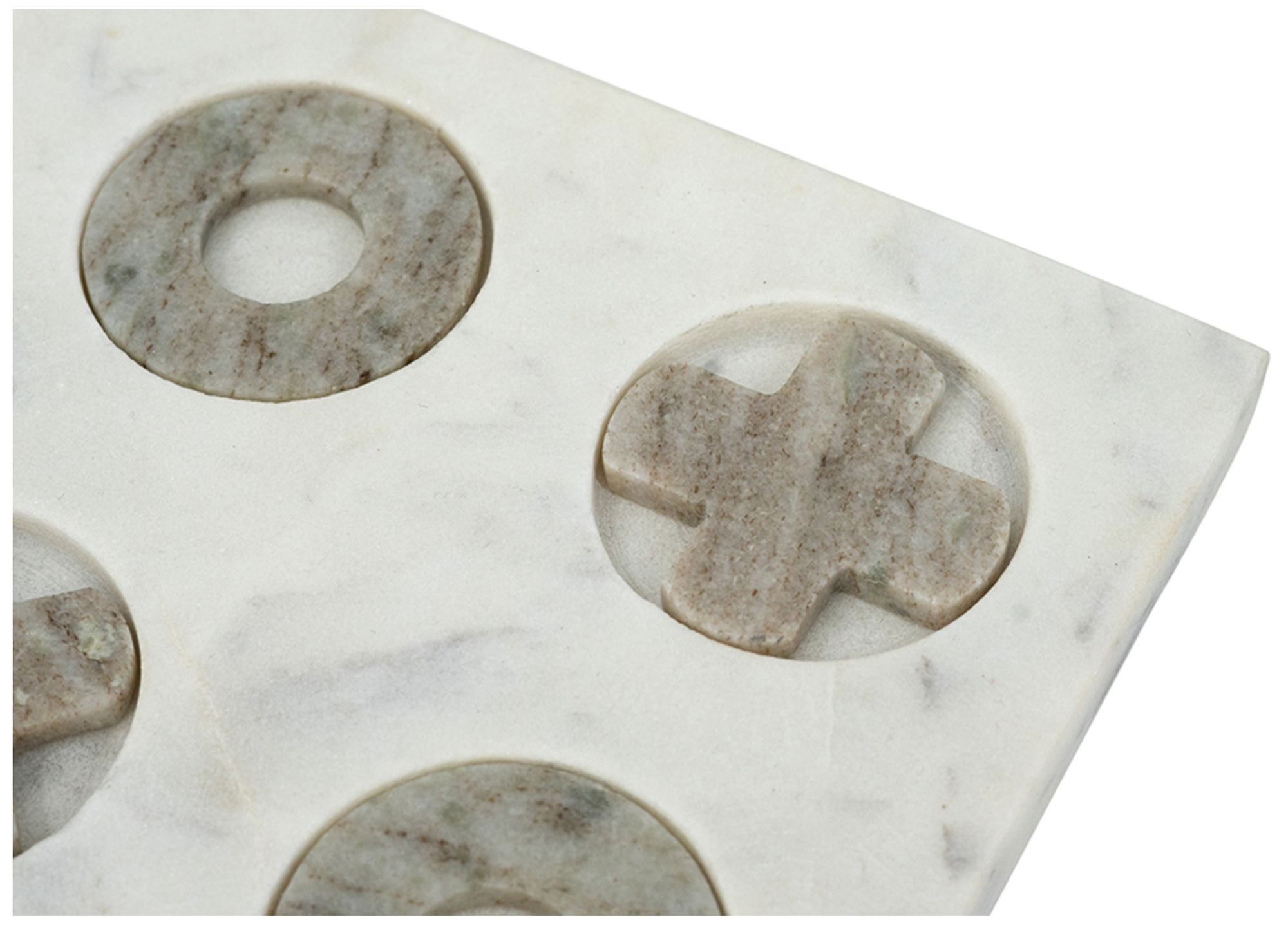 Image 5 White Marble Tic-Tac-Toe Set with Natural Gray Pieces more views