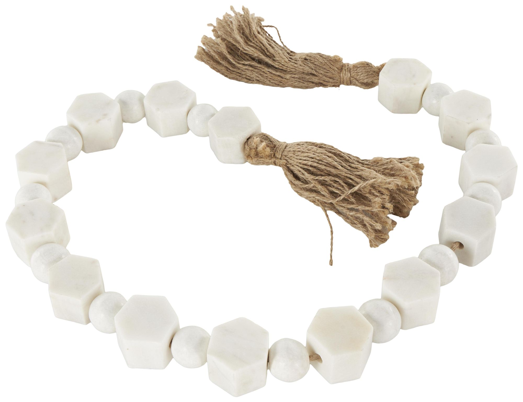 Image 5 White Marble Traditional Garland with Tassel, 45" x 2" x 1" more views