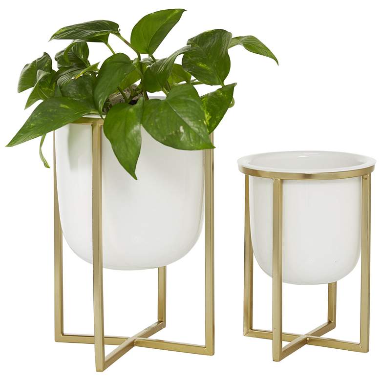 Image 2 White Metal Contemporary Planter, S/2 12", 10"H