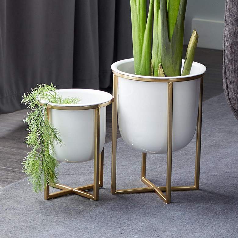 Image 1 White Metal Contemporary Planter, S/2 12", 10"H