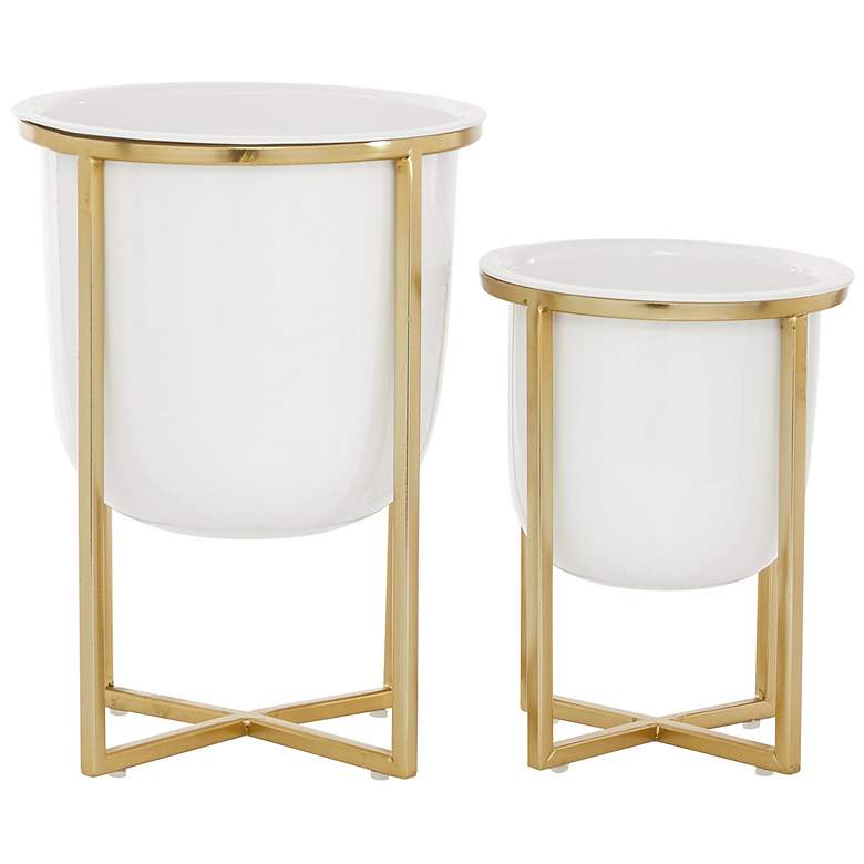 Image 5 White Metal Contemporary Planter, S/2 12", 10"H more views