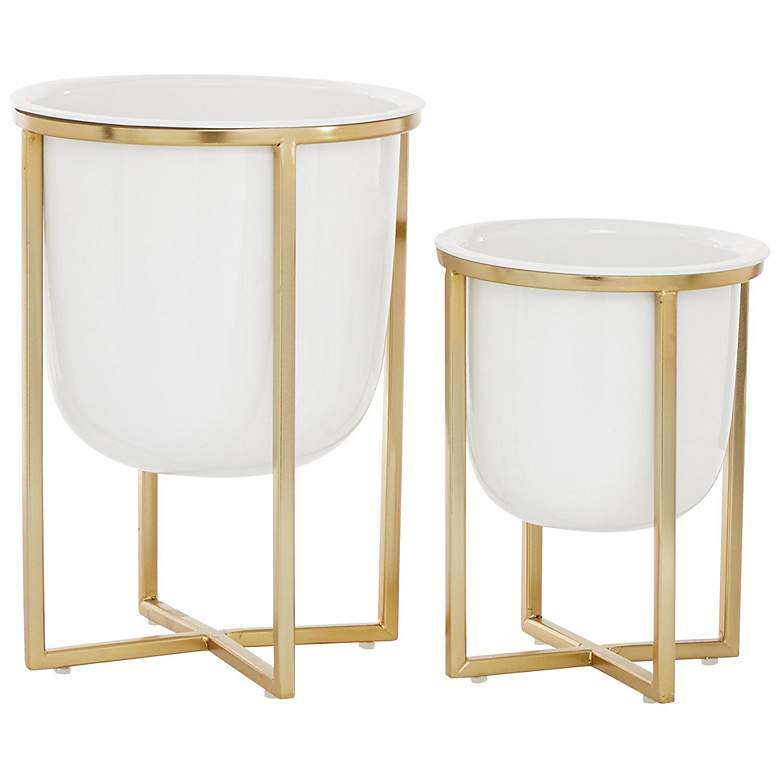 Image 6 White Metal Contemporary Planter, S/2 12", 10"H more views