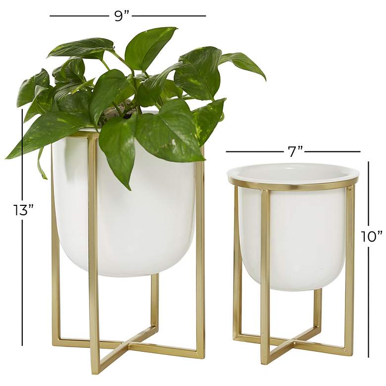 Image 7 White Metal Contemporary Planter, S/2 12", 10"H more views