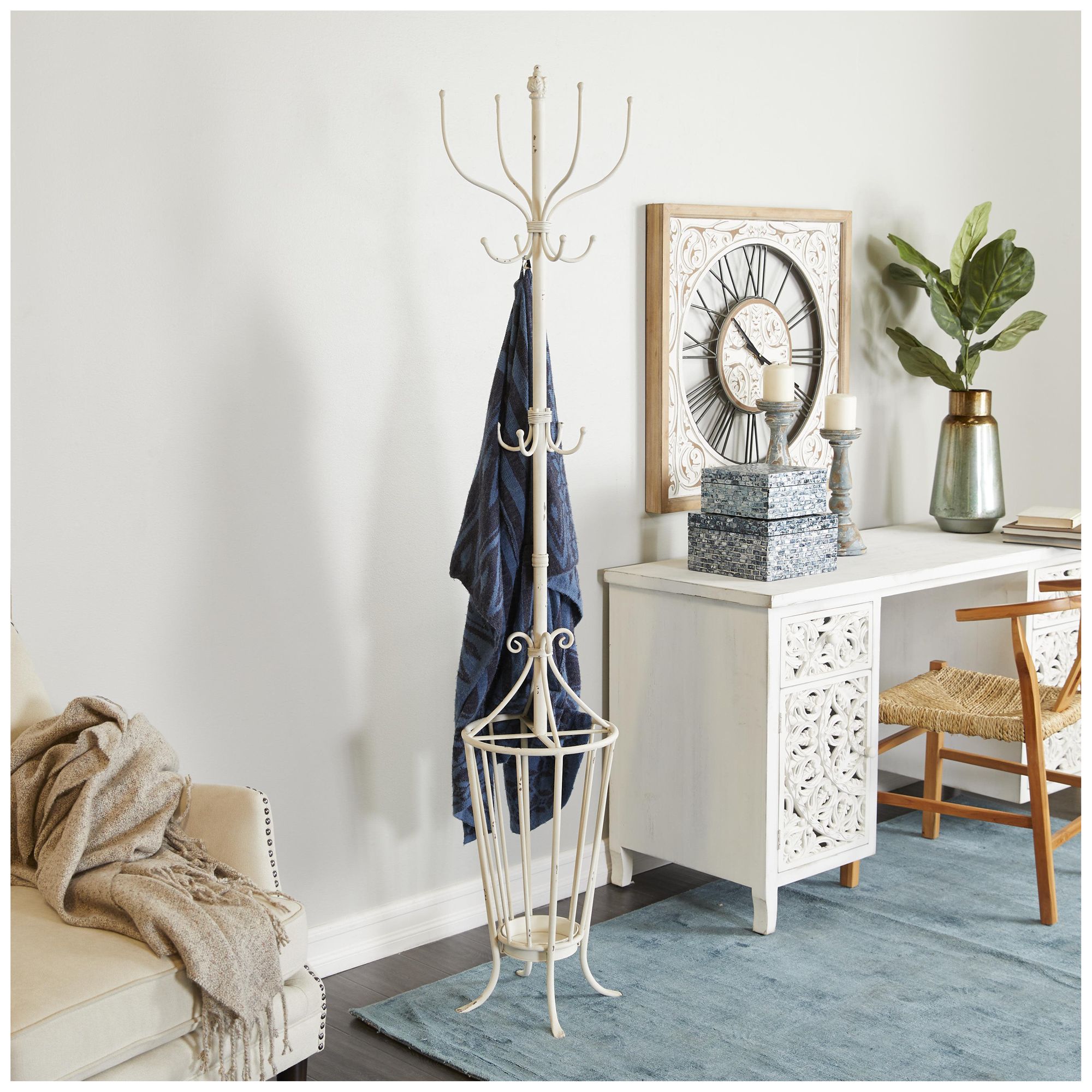 Image 4 White Metal Farmhouse Coat Rack, 15" x 15" x 72" more views
