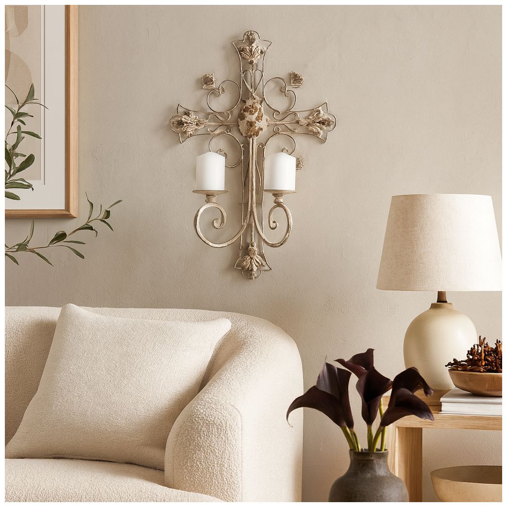 Image 4 White Metal French Country Wall Sconce, 17" x 5" x 24" more views
