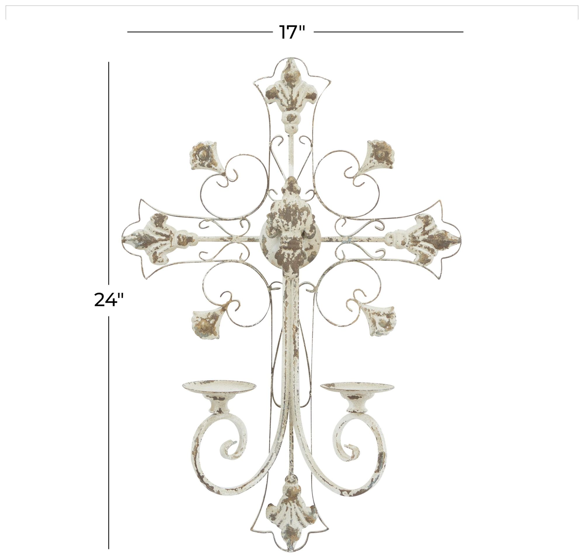 Image 7 White Metal French Country Wall Sconce, 17" x 5" x 24" more views