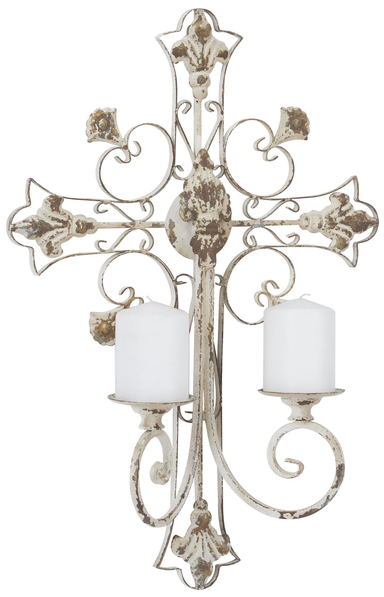 White Metal French Country Wall Sconce, 17" x 5" x 24"