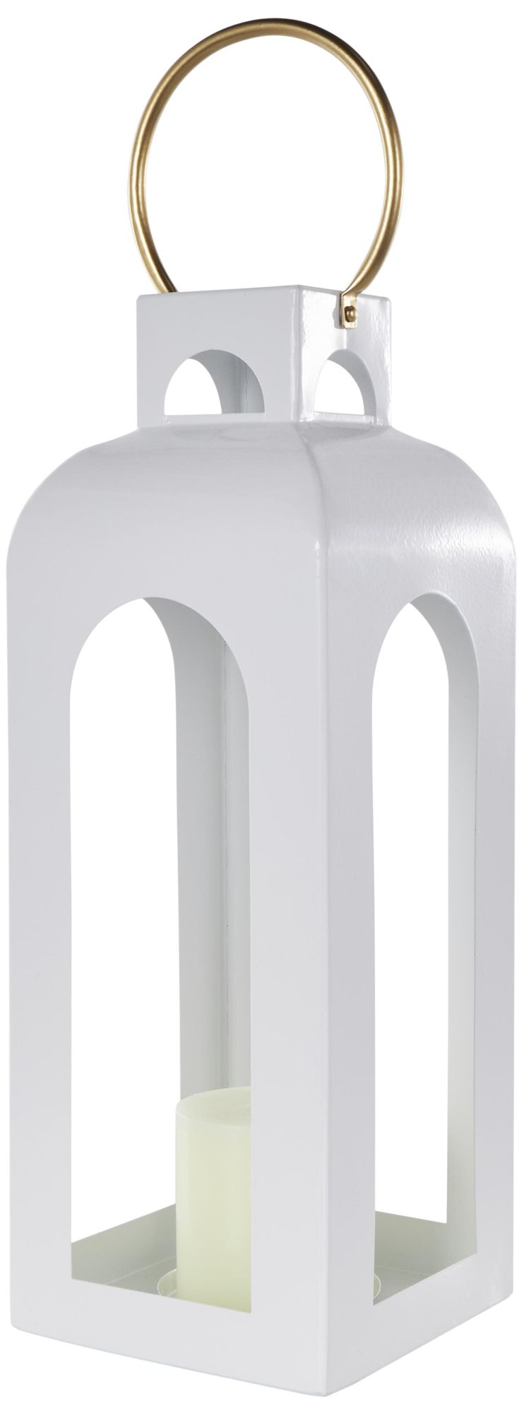 Image 2 White Metal Transitional Candle Lantern, 7" x 7" x 23"