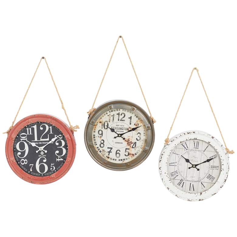 Image 1 White Metal Vintage Wall Clock, S/3 11"D