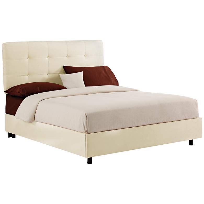 Image 1 White Microsuede Tufted Bed (Queen)