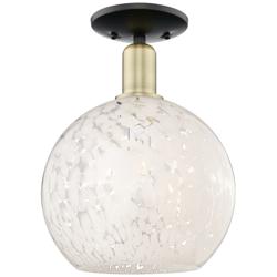 White Mouchette 10"W Black Brass Semi-Flush Mount w/ White Mouchette Shade