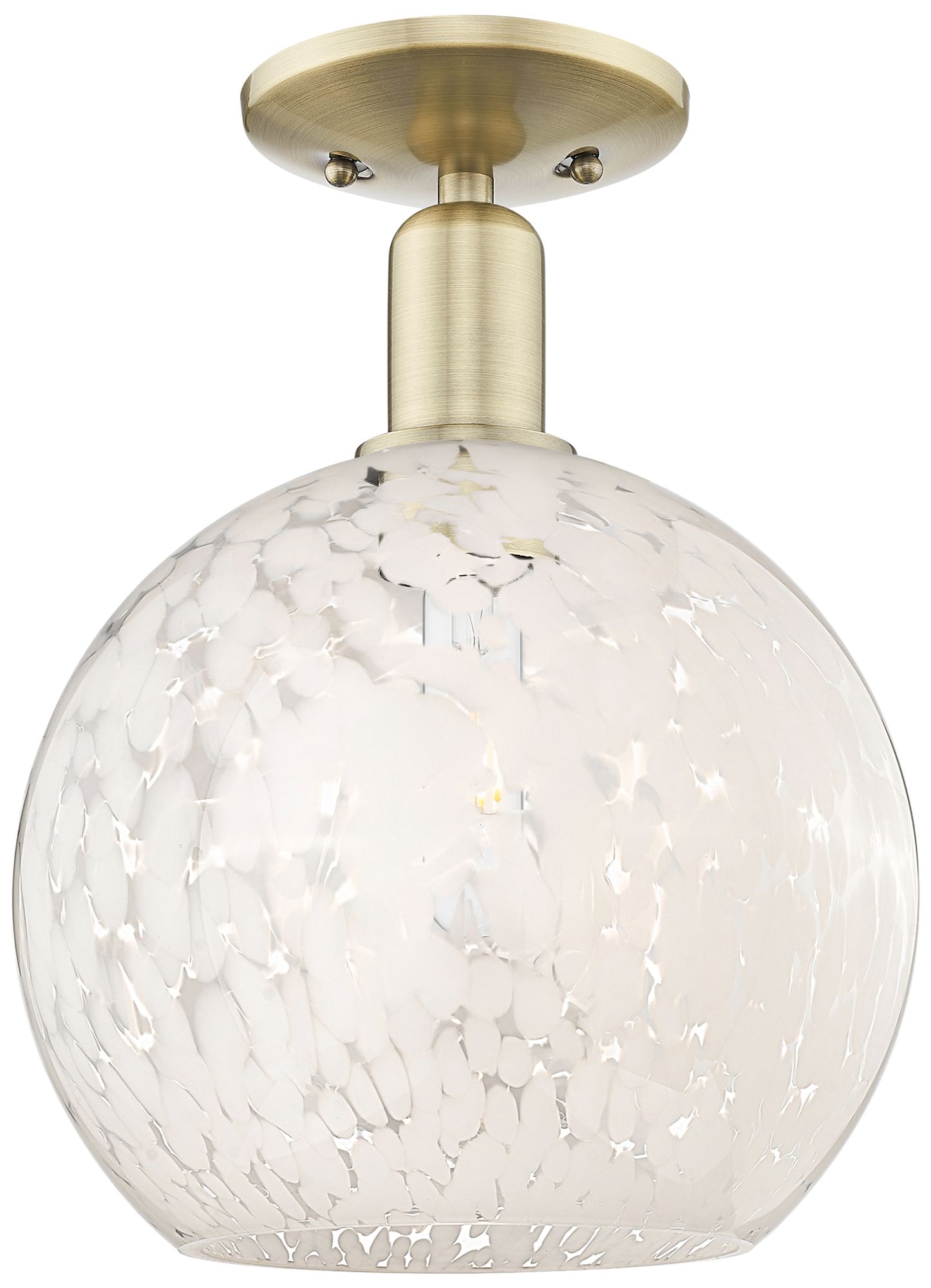 White Mouchette 10"W Brass Semi-Flush Mount w/ White Mouchette Shade
