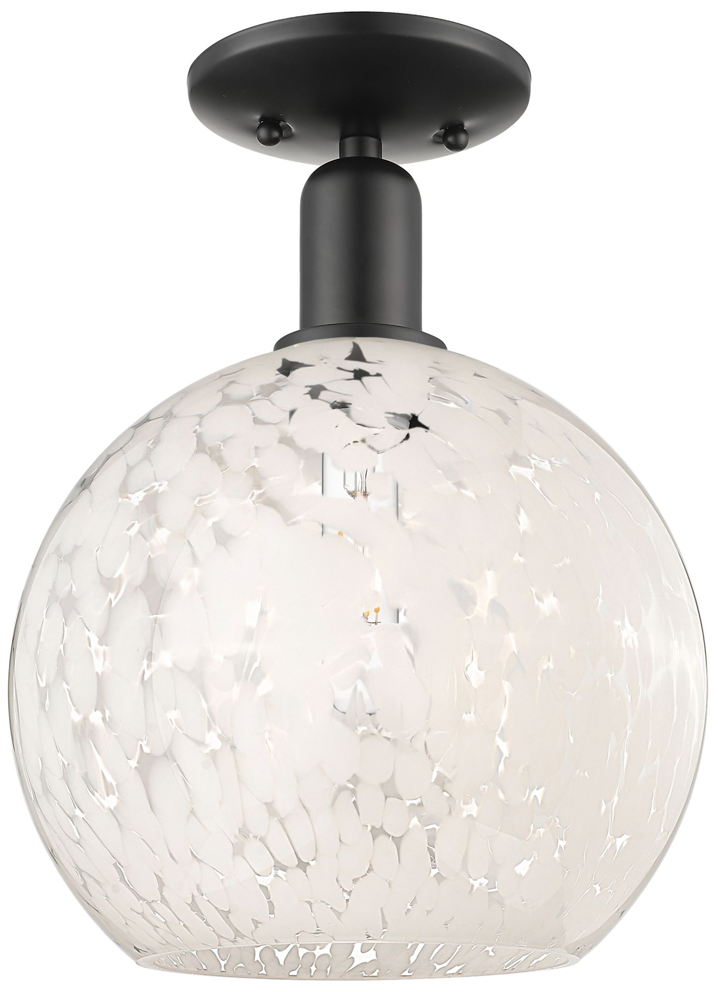 White Mouchette 10"W Matte Black Semi-Flush Mount w/ White Mouchette Shade