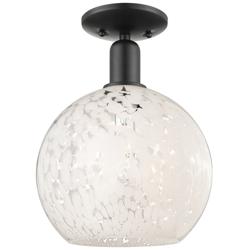 White Mouchette 10"W Matte Black Semi-Flush Mount w/ White Mouchette Shade