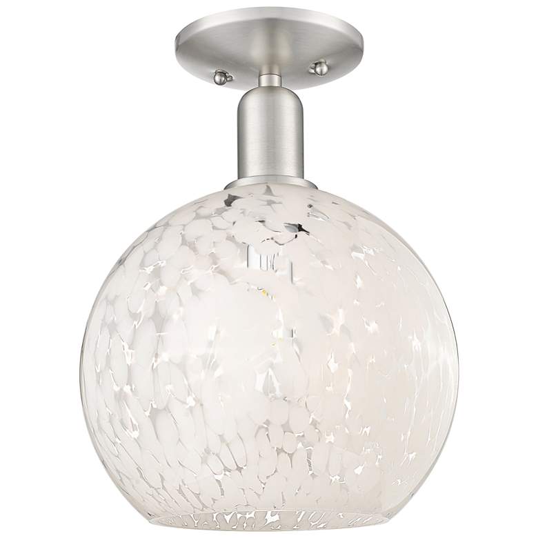 Image 1 White Mouchette 10"W Satin Nickel Semi-Flush Mount w/ White Mouchette Shade