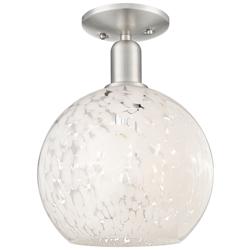 White Mouchette 10"W Satin Nickel Semi-Flush Mount w/ White Mouchette Shade