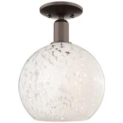 White Mouchette 10" Wide Bronze Semi-Flush Mount w/ White Mouchette Shade