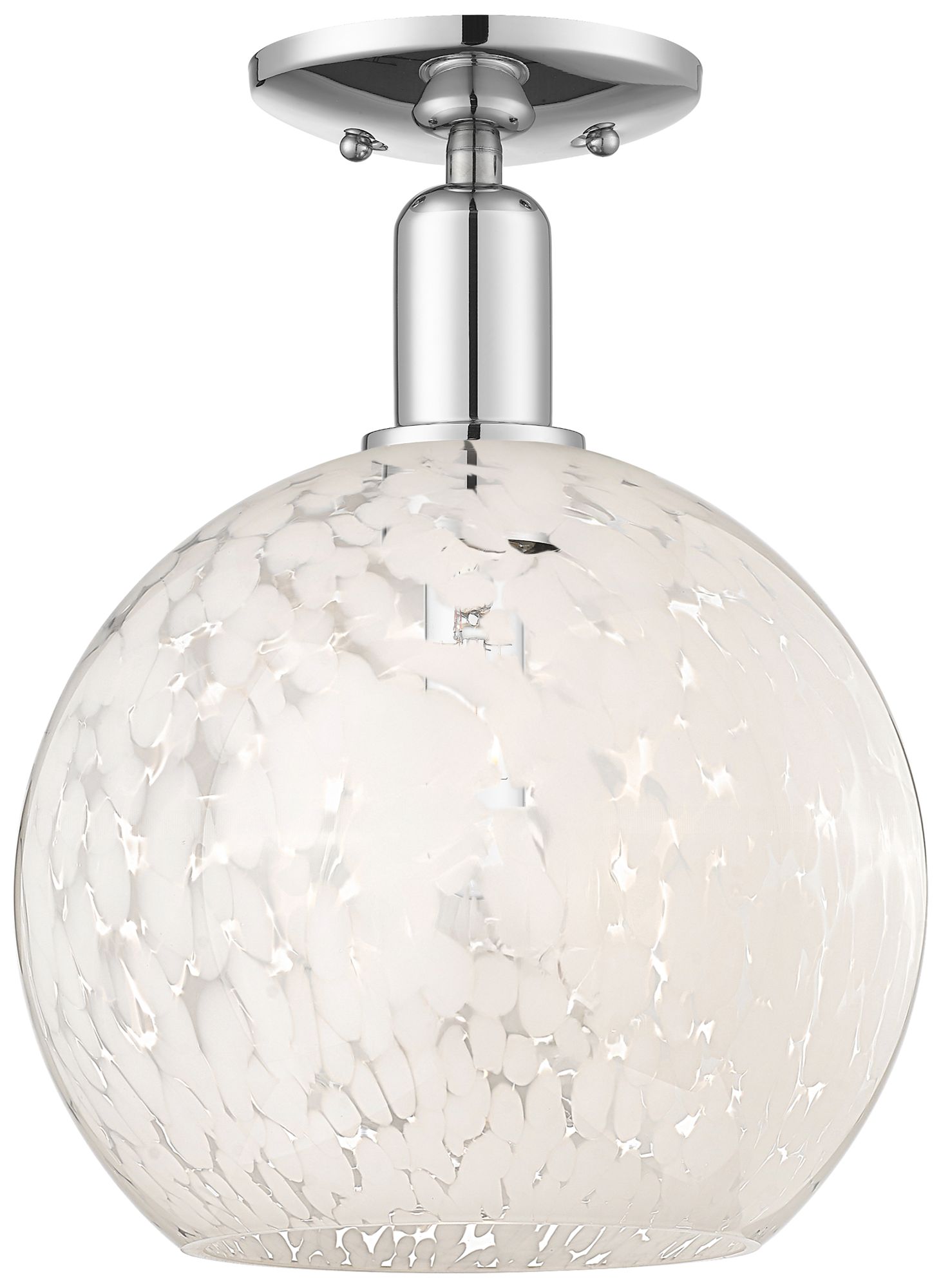 White Mouchette 10" Wide Chrome Semi-Flush Mount w/ White Mouchette Shade