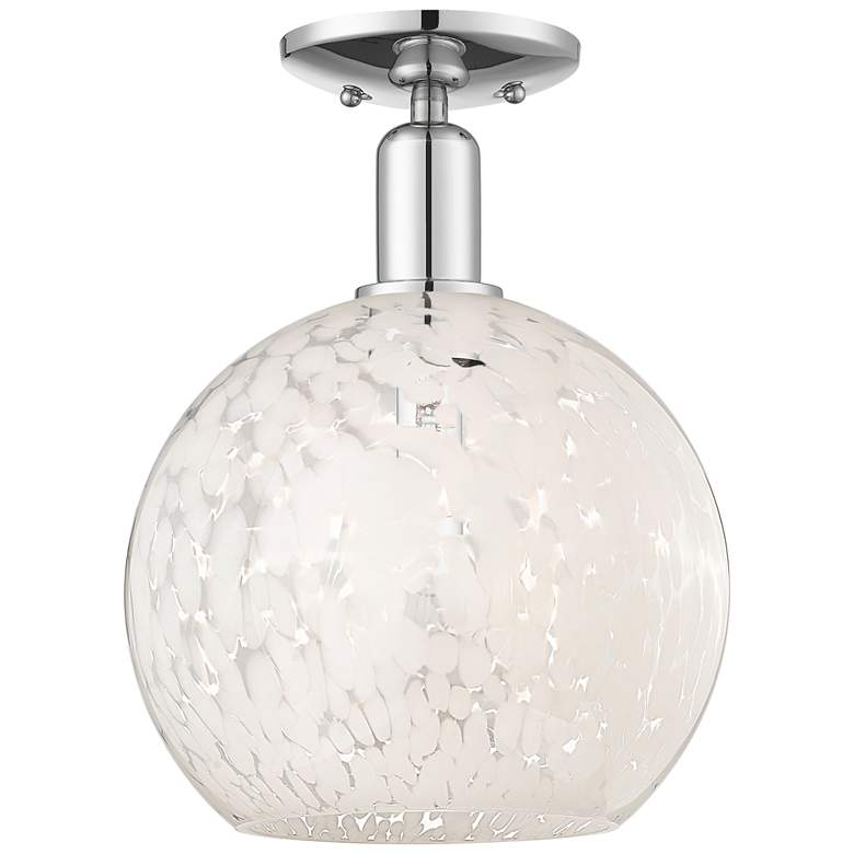 Image 1 White Mouchette 10" Wide Chrome Semi-Flush Mount w/ White Mouchette Shade