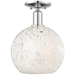 White Mouchette 10" Wide Chrome Semi-Flush Mount w/ White Mouchette Shade