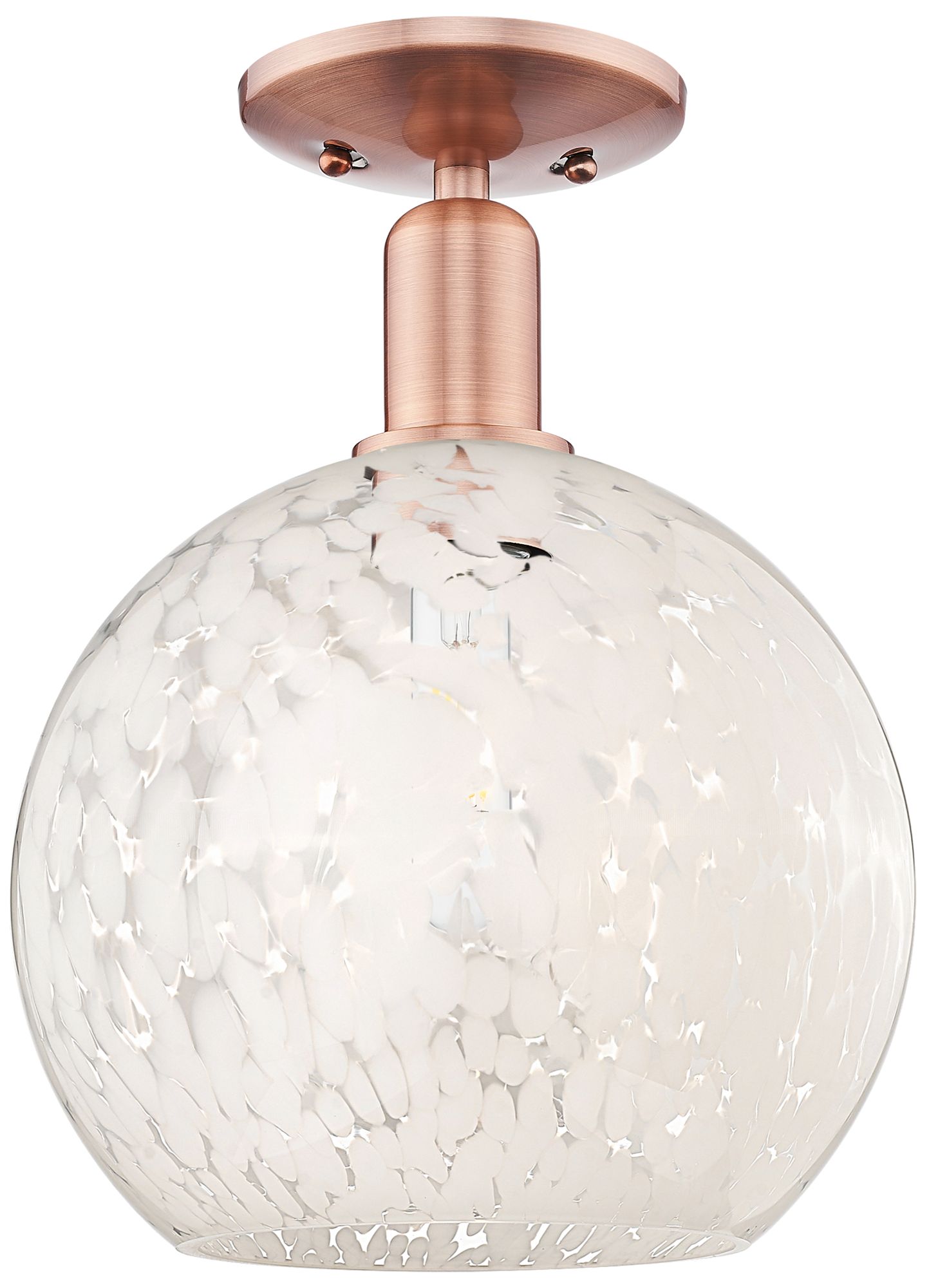 White Mouchette 10" Wide Copper Semi-Flush Mount w/ White Mouchette Shade