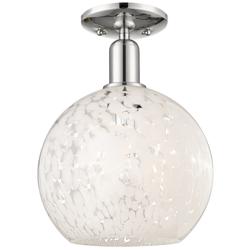 White Mouchette 10" Wide Nickel Semi-Flush Mount w/ White Mouchette Shade