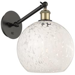 White Mouchette 12"H Black Brass Adjustable Sconce w/ White Mouchette Shade