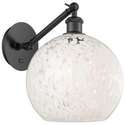 White Mouchette 12"H Matte Black Adjustable Sconce w/ White Mouchette Shade