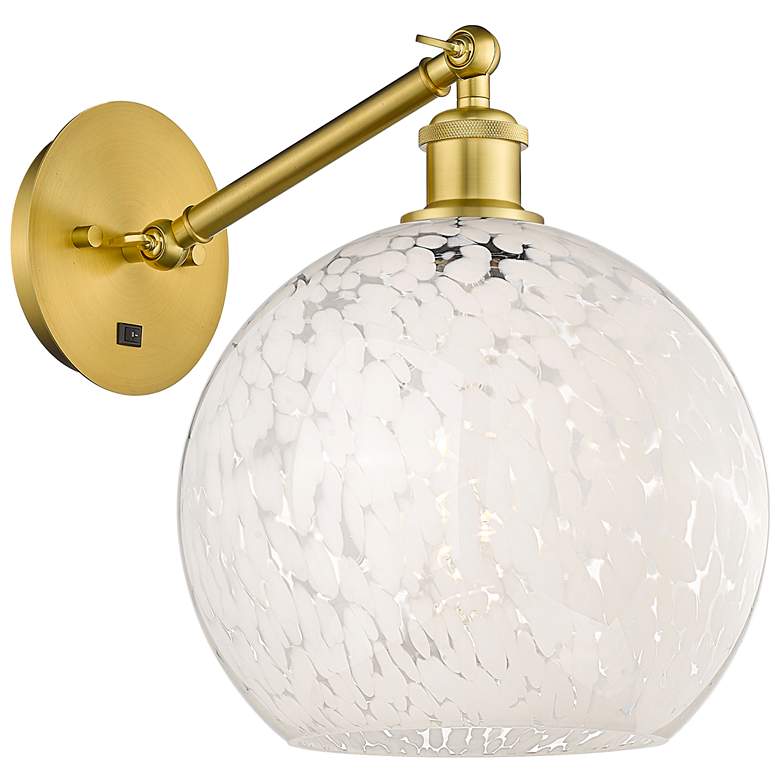 Image 1 White Mouchette 12"H Satin Gold Adjustable Sconce w/ White Mouchette Shade