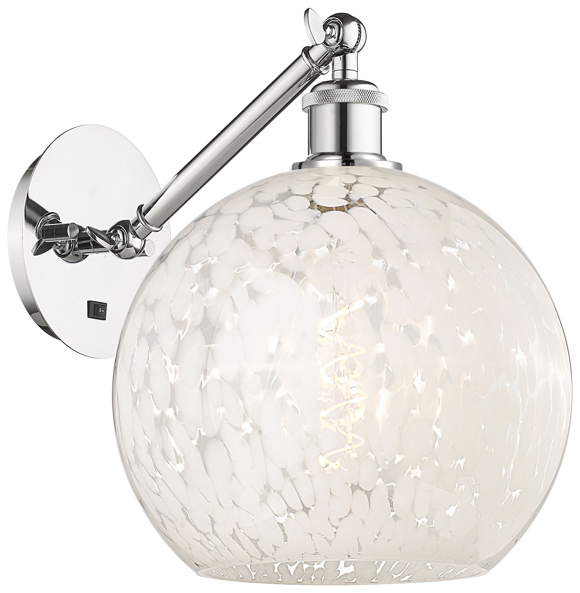 White Mouchette 12" High Chrome Adjustable Sconce w/ White Mouchette Shade