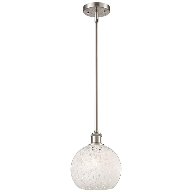 Image 1 White Mouchette 8" Wide Brushed Satin Nickel Mini Pendant