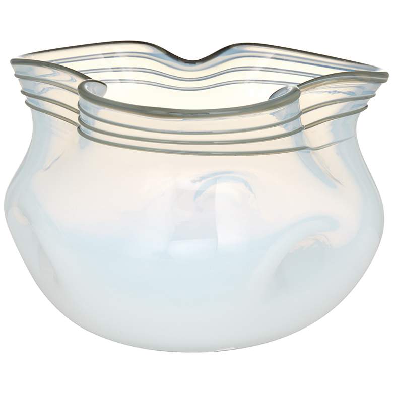 White Opaque Pinched 7&quot; Wide Glass Vase and Bowl more views