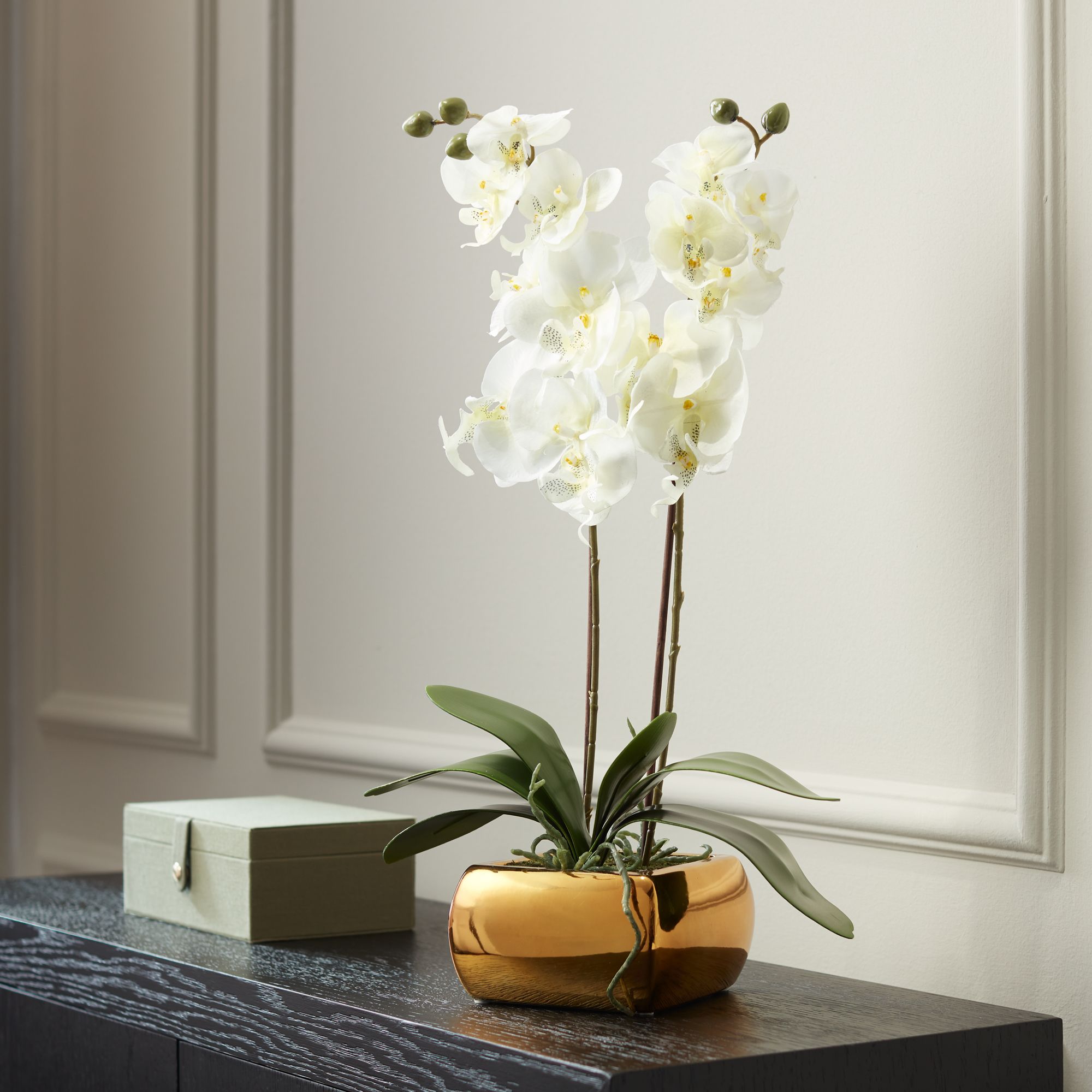 Image 7 White Orchid 22" High Faux Flowers in Gold Ceramic Pot Set of 2 more views