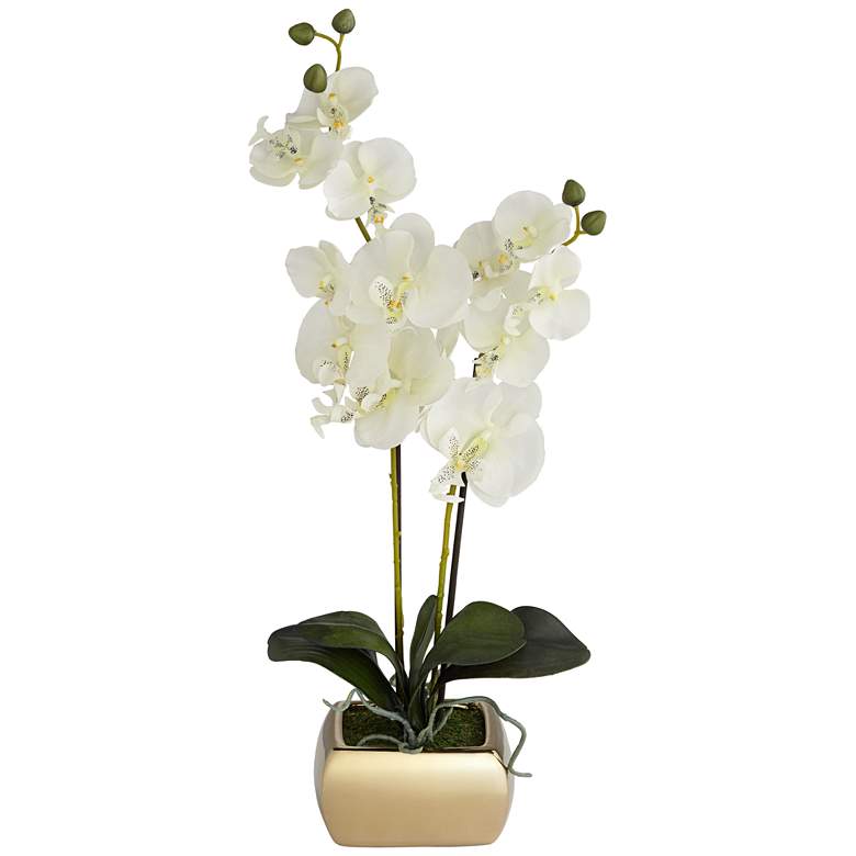 Image 3 White Orchid 22" High Faux Flowers in Gold Ceramic Pot