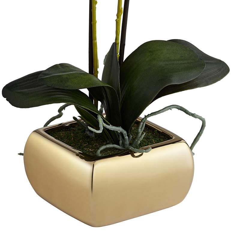 Image 5 White Orchid  22 inch High Faux Flowers in Gold Ceramic Pot more views