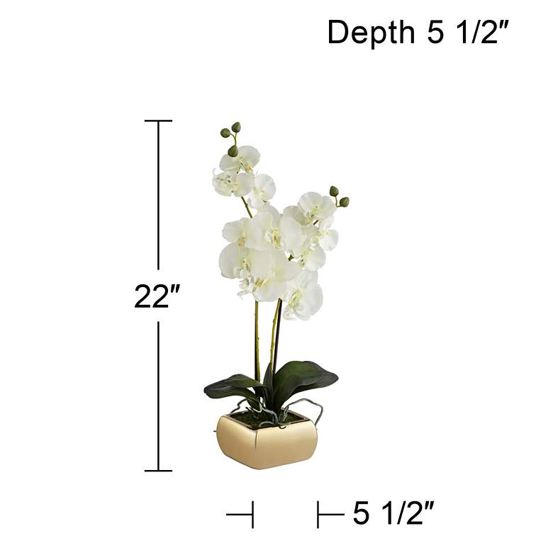 Image 7 White Orchid  22 inch High Faux Flowers in Gold Ceramic Pot more views