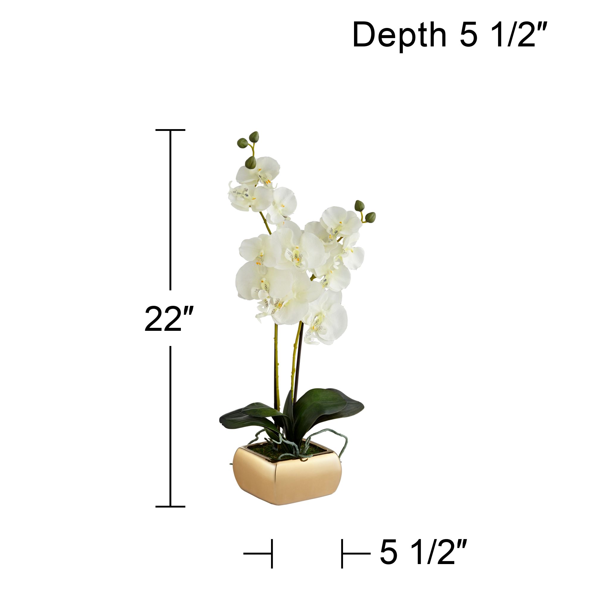 White Orchid 22" High Faux Flowers in Gold Ceramic Pot in scene