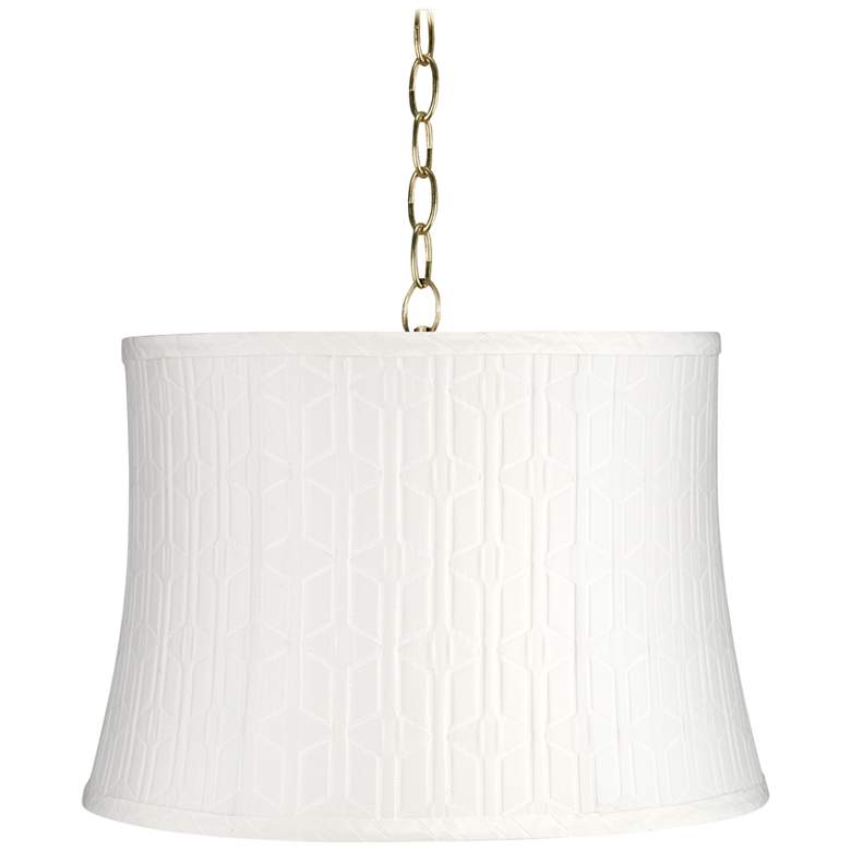 Image 1 White Pattern 14 inch Wide Antique Brass Shaded Pendant Light
