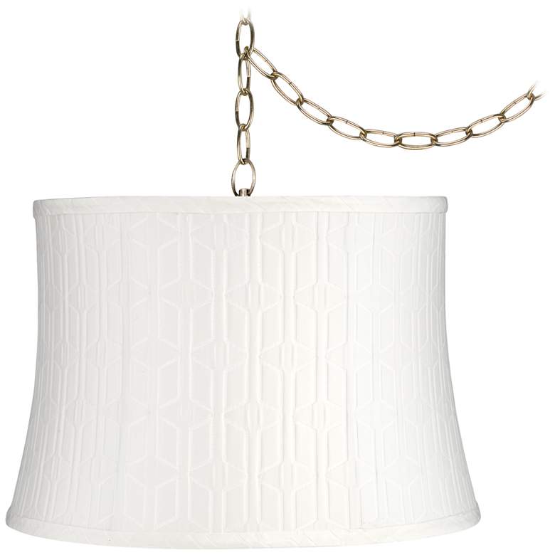 Image 1 White Pattern 16" Wide Antique Brass Plug-In Swag Chandelier