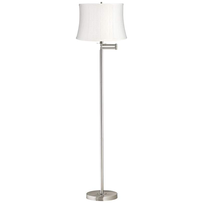 Image 1 White Pattern Brushed Nickel Swing Arm Floor Lamp