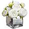 White Peonies 14 1/4" High Faux Flowers in Glass Container