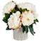 White Peonies 15" Wide Faux Flowers in Ceramic Vase