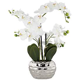 Image3 of White Phalaenopsis 23" High Faux Orchid Flower in Silver Resin Pot